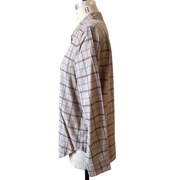 Jenni Kayne Lightweight Button Down Flannel in Taupe Plaid Size Medium - Picture 5 of 8